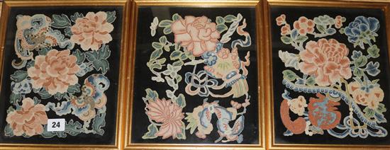 Three Chinese Peking knot applique work panels